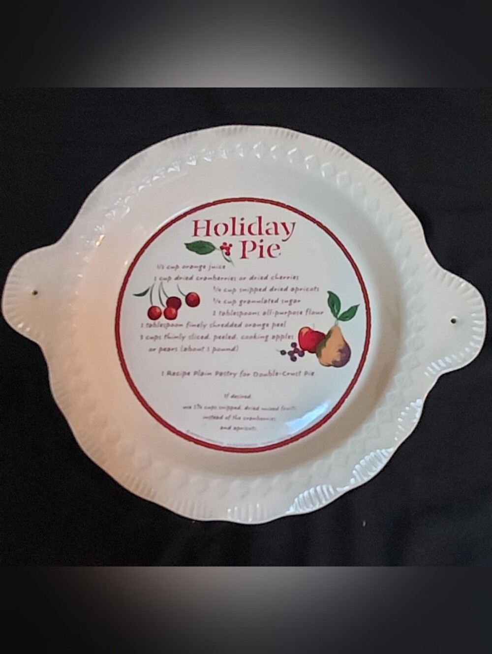 Hallmark Meredith Ceramic Holiday Pie Pan Recipe Baking Dish Fruit Cottage Decor